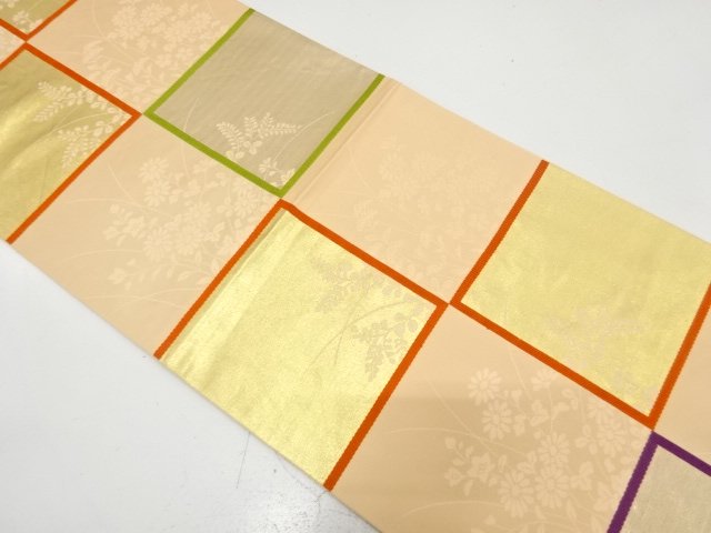 アンティーク　枡に秋草模様織り出し袋帯（材料）